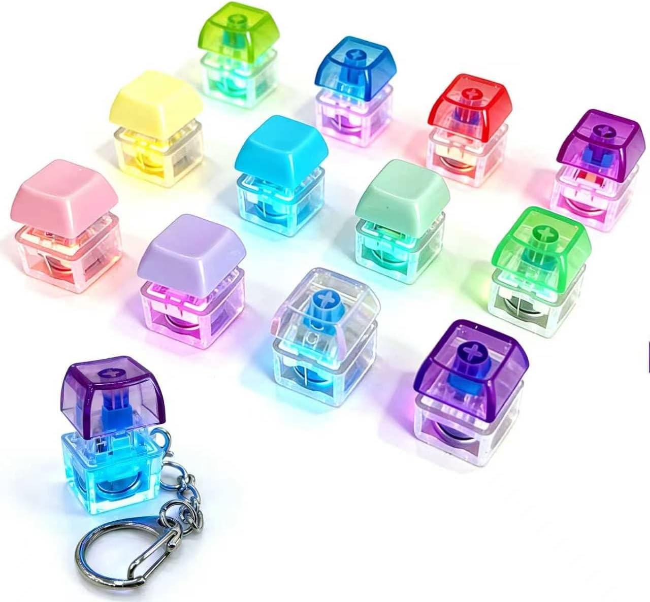 12 Pack Keyboard Fidget Keychain with LED Lights,Keyboard Fidget Toy,Keyboard Button Finger Clicker for Anxiety Relief