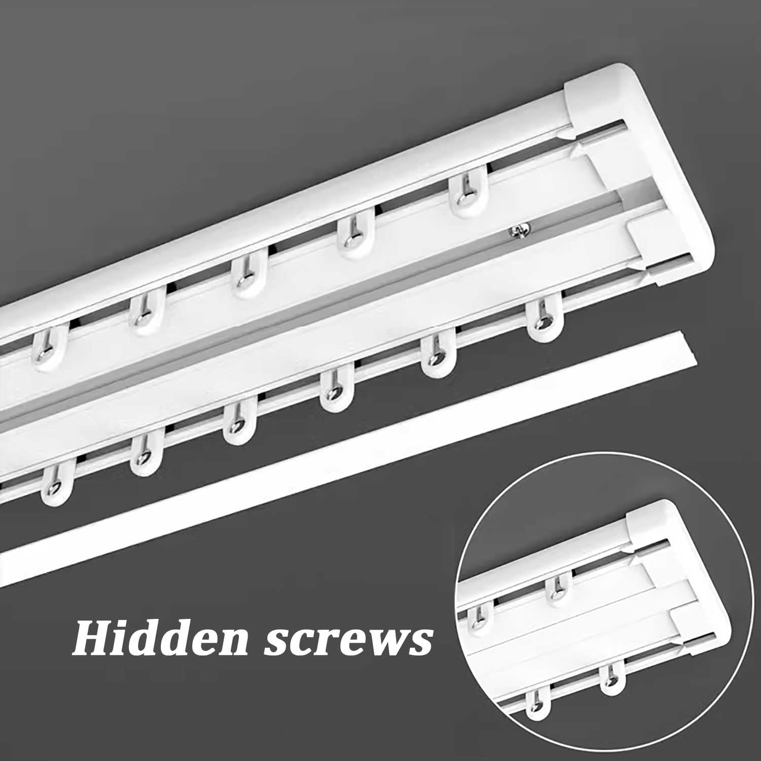 Heavy-Duty Double Row Ceiling Curtain Track (White) - Silent Curtain Rod for Room Dividers, Easy Install Ceiling Mount, 1m (3.3ft) Privacy Solution for Open Spaces