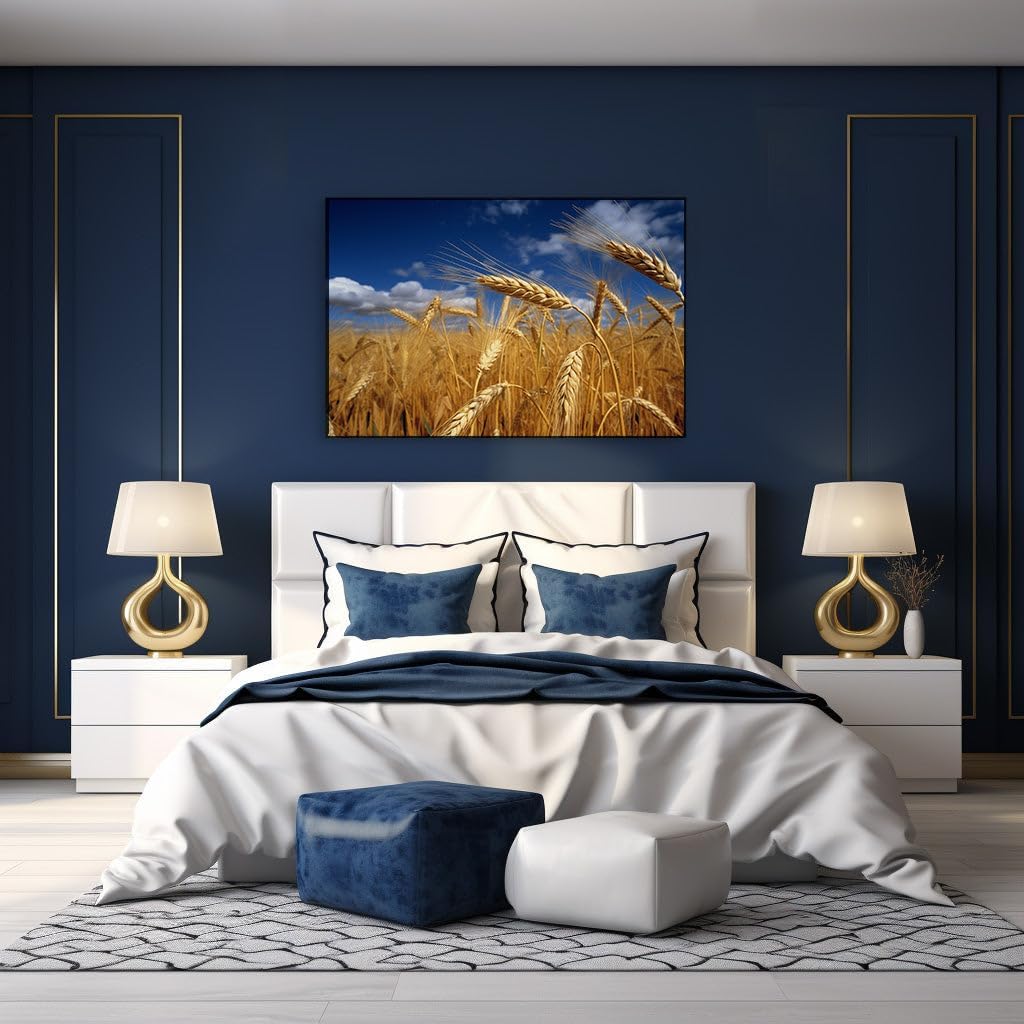 Canvas for Living room. Golden Harvest: When Amber Waves Meet Serene Skies, 27 x 18 inch Canvas Wall Art - Wellness - Modern Home Decor - 69x46 cm (27x18 inch)