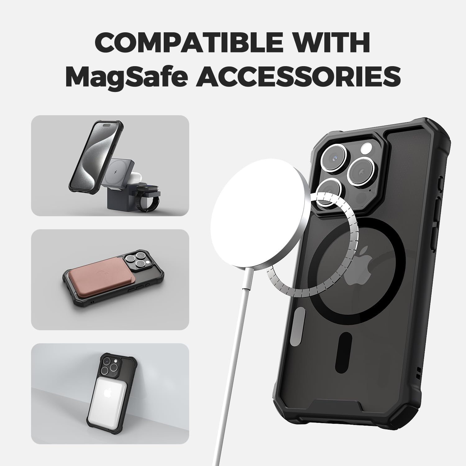 RAPTIC Air Magnetic for iPhone 15 Pro, Shockproof Protective Clear Case, Military Grade 10ft Drop Tested, Anti-Yellowing Technology, 6.1 Inch, Black