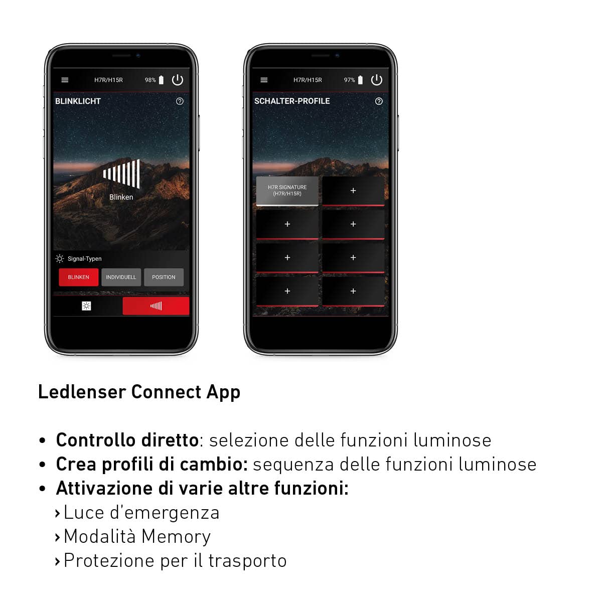 Ledlenser H7R Signature Premium Torcia Frontale LED, Ricaricabile, Impermeabile IP67, 1200 Lumen, Bluetooth, dimmerabile, Portata Luminosa 260m, Cavo di ricaricamagnetico USB