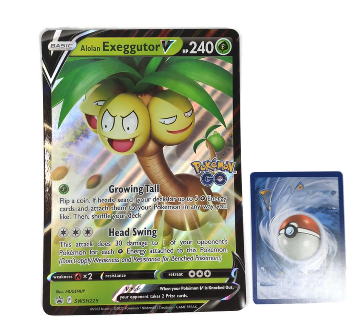 BB-Toy-Trades PKM Trading Card XXL Black Star Promo Card Alola Kokowei Alolan Exeggutor V SWSH225 - English - Fullart Holo Mega Jumbo Oversize Single Card with BB-Toy-Trades Sleeve (Exeggutor V EN)