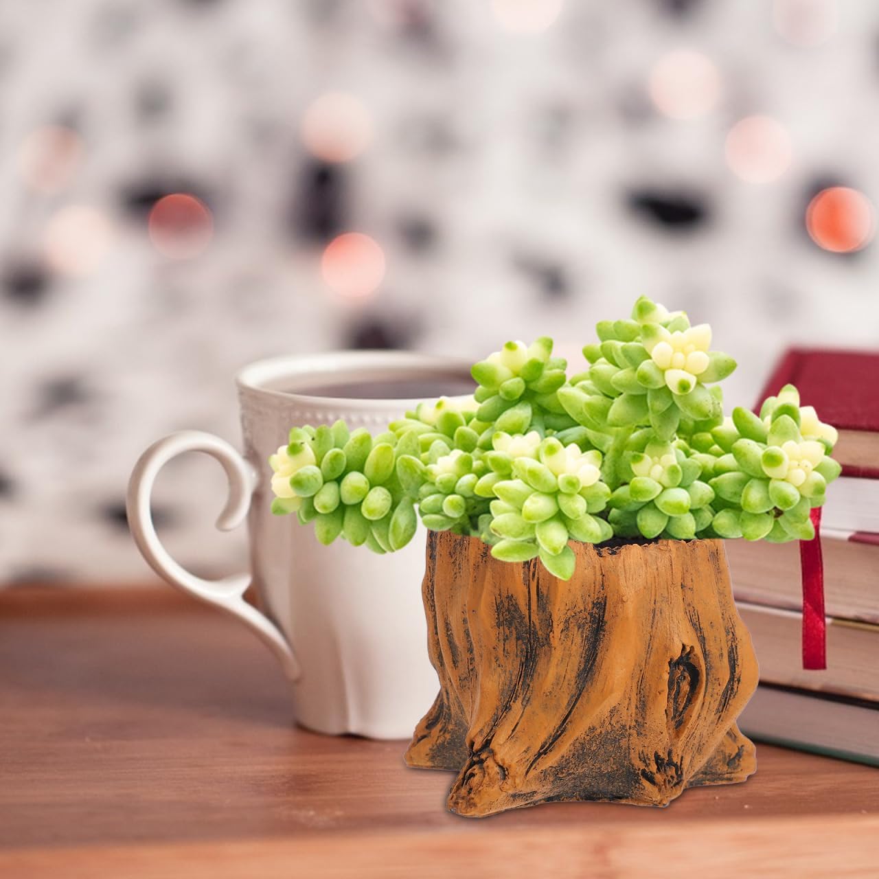 Sosoport Vintage Cement Pot with Faux Tree Stump Design for Succulent Plant Container Indoor Outdoor Planter 4.13X3.93X3.54 Inches