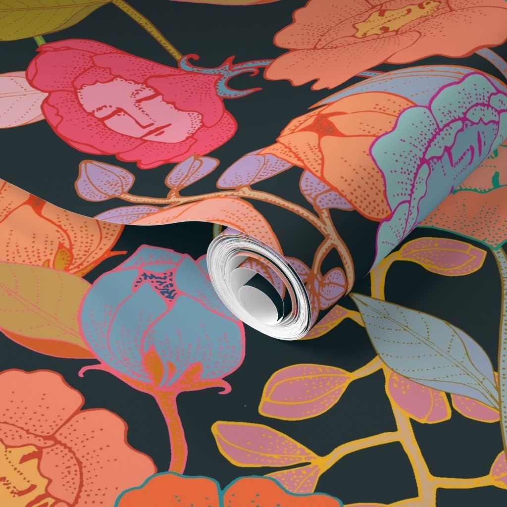Removable Wallpaper 3ft x 2ft - Flowers Faces Fantasy Tropical Dream Hawaii Exotic Custom Pre-Pasted Wallpaper by Spoonflower