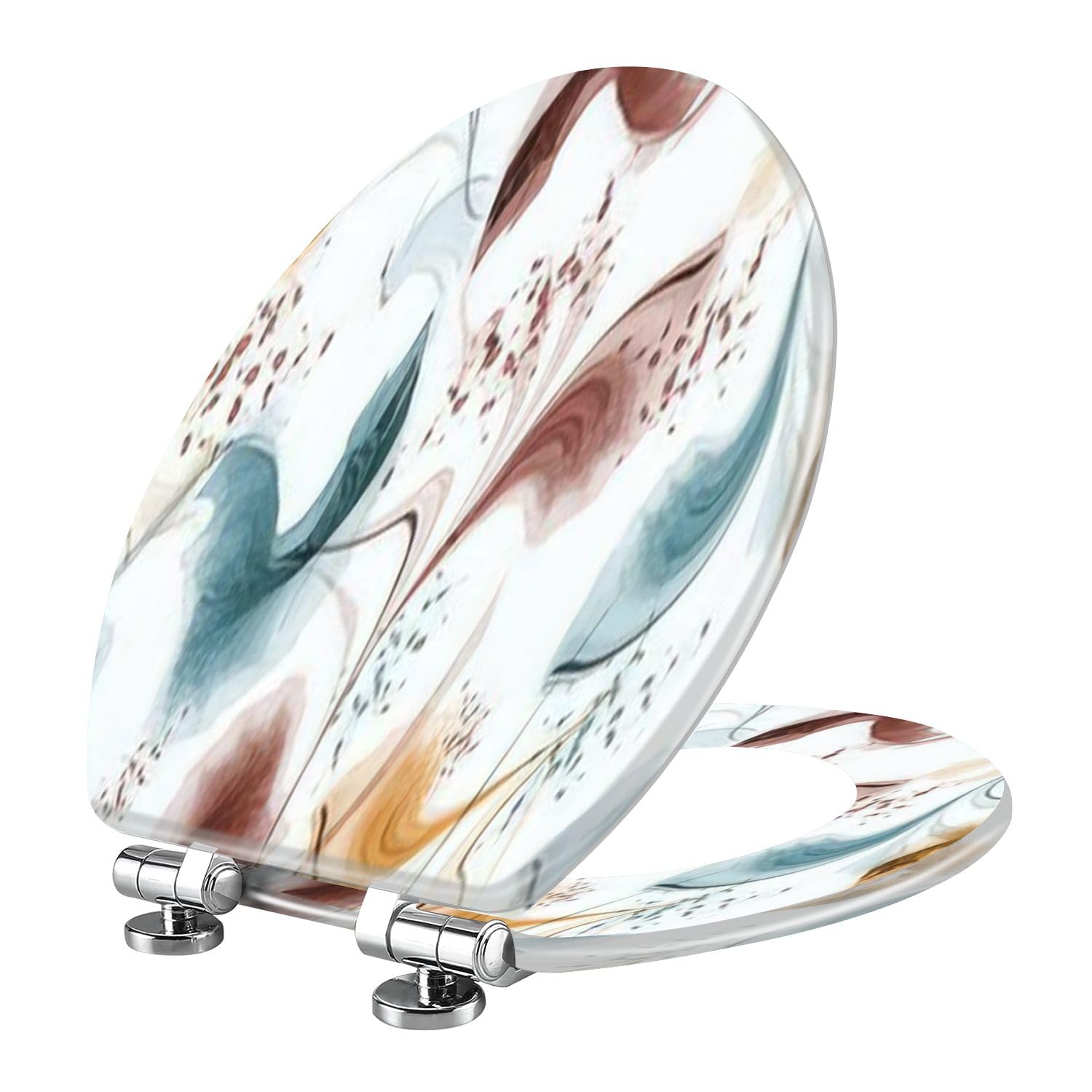 Tazyyzuu Multi2 Elongated Resin Toilet Seat With Marble Grunge Crack Pattern Slow Close Hinges Quick-Release For Easy Cleaning(Multi2)
