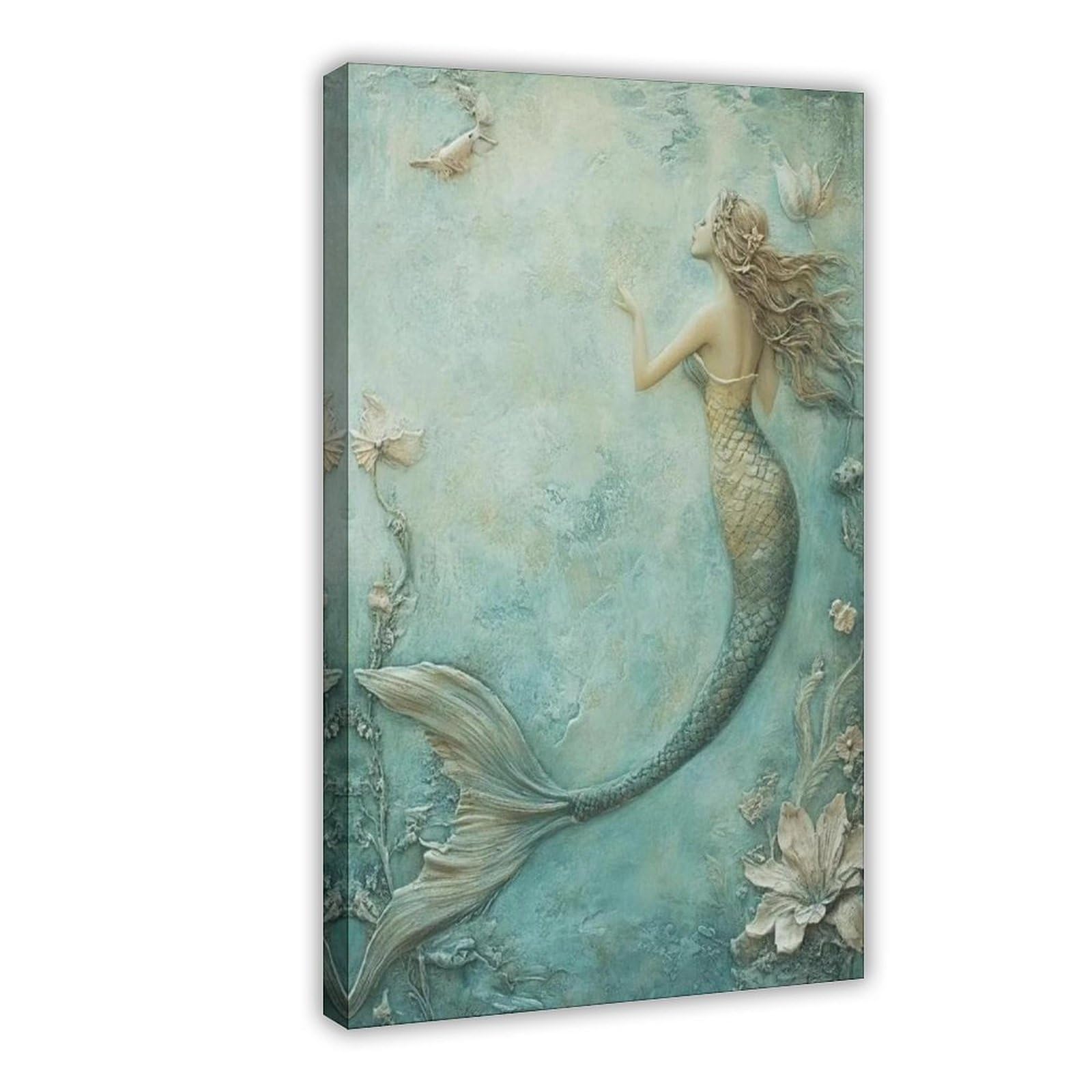 GOIAEGAG Mermaid Fresco Art Print Canvas Poster Bedroom Decor Landscape Office Room Decor Gift 20x30inch(50x75cm)