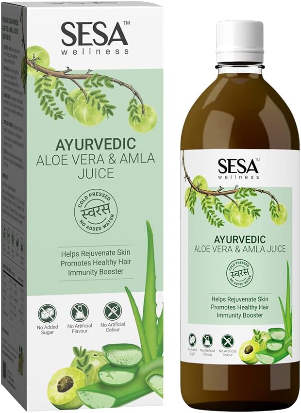 SESA Ayurvedic Aloe Vera & Amla Juice 1L | For Healthy Hair & Skin | Helps Improve Digestion & Immunity | No Added Sugar, Colour or Flavour