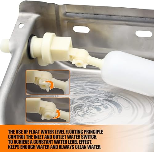 Miniatura 4 de Cuenco automático de agua potable para animales con válvula de flotador, dispensador de ganado de acero inoxidable 304 con orificio de drenaje,