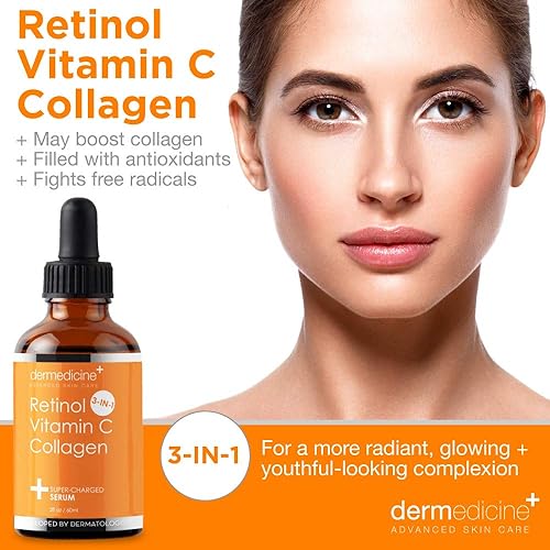 Miniatura 2 de Retinol Vitamina C Colágeno  Suero antienvejecimiento súper cargado para la cara  Calidad de grado farmacéutico  Ayuda a suavizar y rellenar líneas