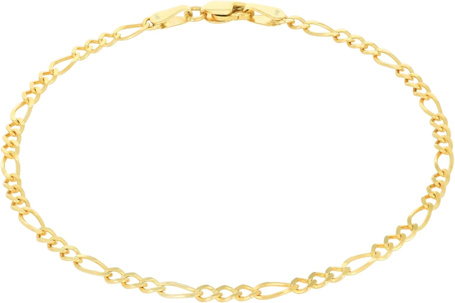 Nuragold 14k Real Yellow Gold Solid Figaro Link 2.5mm Chain Bracelet (7"-9") Italian Jewelry for Men & Women