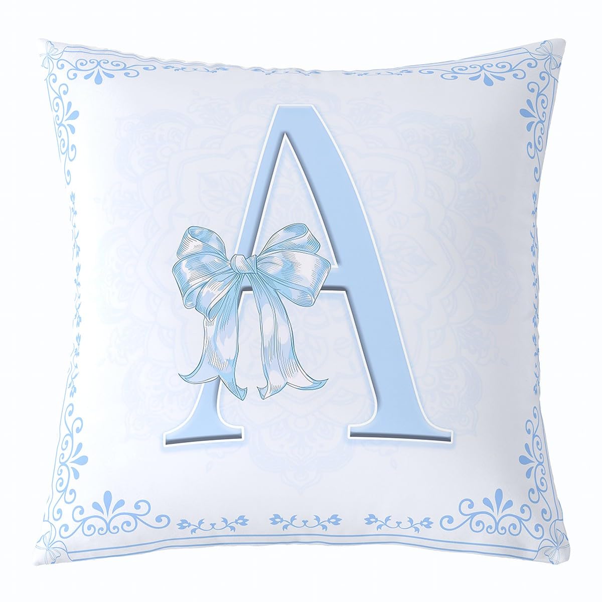 Housse de coussin pour lit enfant avec lettre A fleurie et nœuds latéraux déco