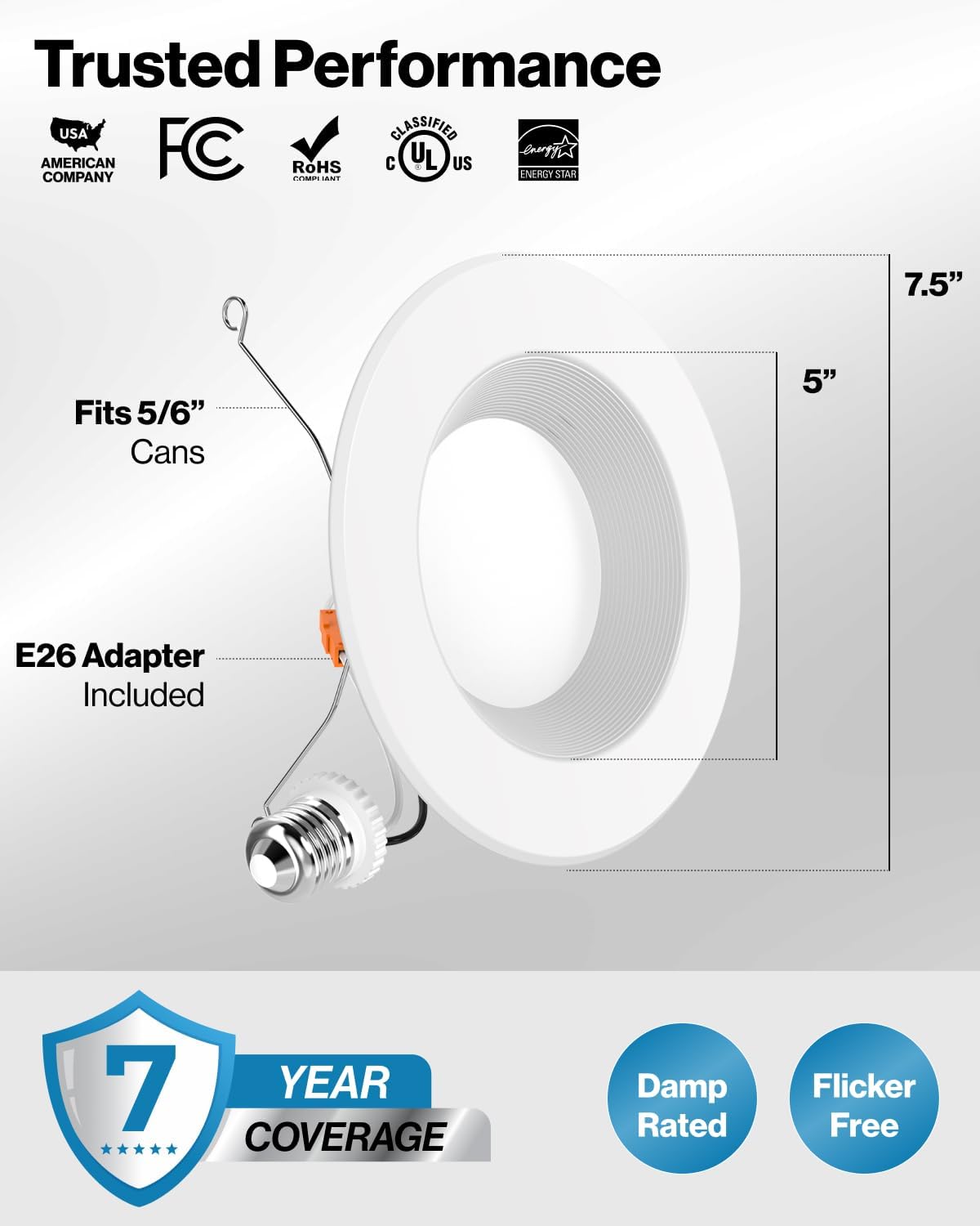 Sunco Retrofit LED Recessed Lighting 6 Inch, Downlight Can Lights for Ceiling, Baffle Trim, 965 LM, 13W (120W Equivalent), 3000K Warm White, Dimmable, Damp Rated UL 4 Pack.