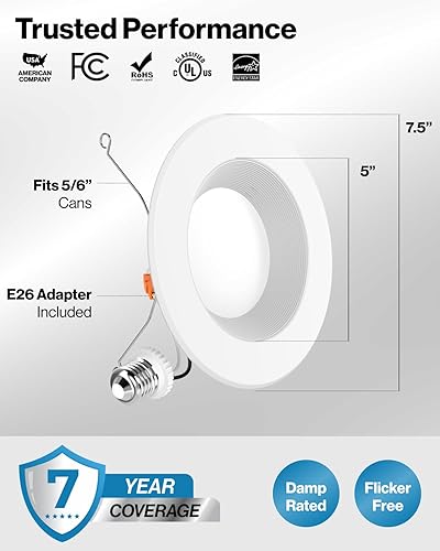 Miniatura 8 de Sunco - Paquete de 16 luces LED empotrables de 6 pulgadas, 2700 K blanco suave, luces de lata regulables, borde deflector, 13 W  75 W, 965 LM,