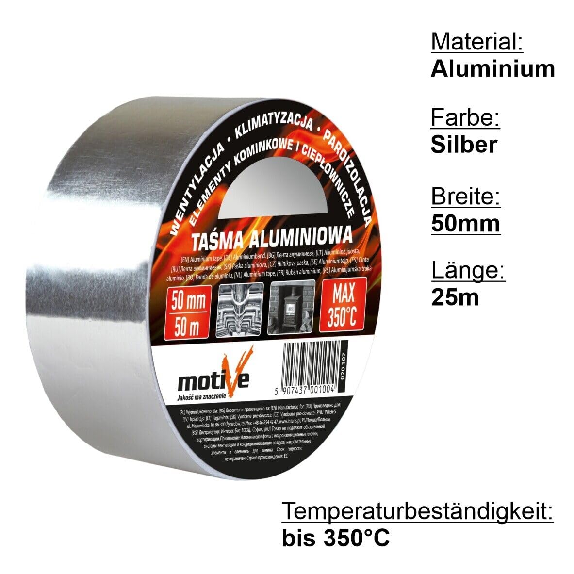 AGROHIT - Rollo de cinta adhesiva de aluminio a 350 °C, 50 mm/25 m o 50 mm/50 m