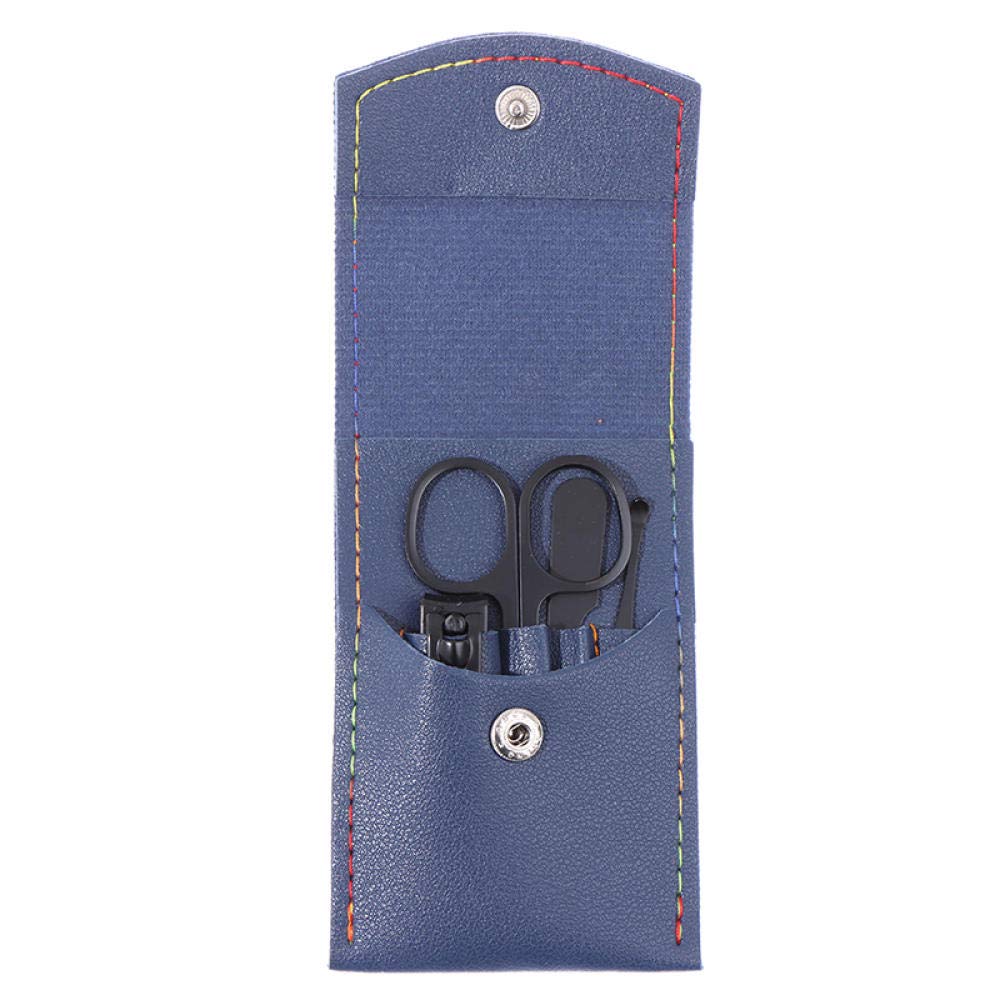 Juego de manicura Profesional, Juego de cortaúñas, Kit de Aseo de Acero Inoxidable, Kit de Cuidado de uñas de Viaje con Estuche de Cuero, Juego de 4-Azul_Juego de 4 Piezas (Azul 4)