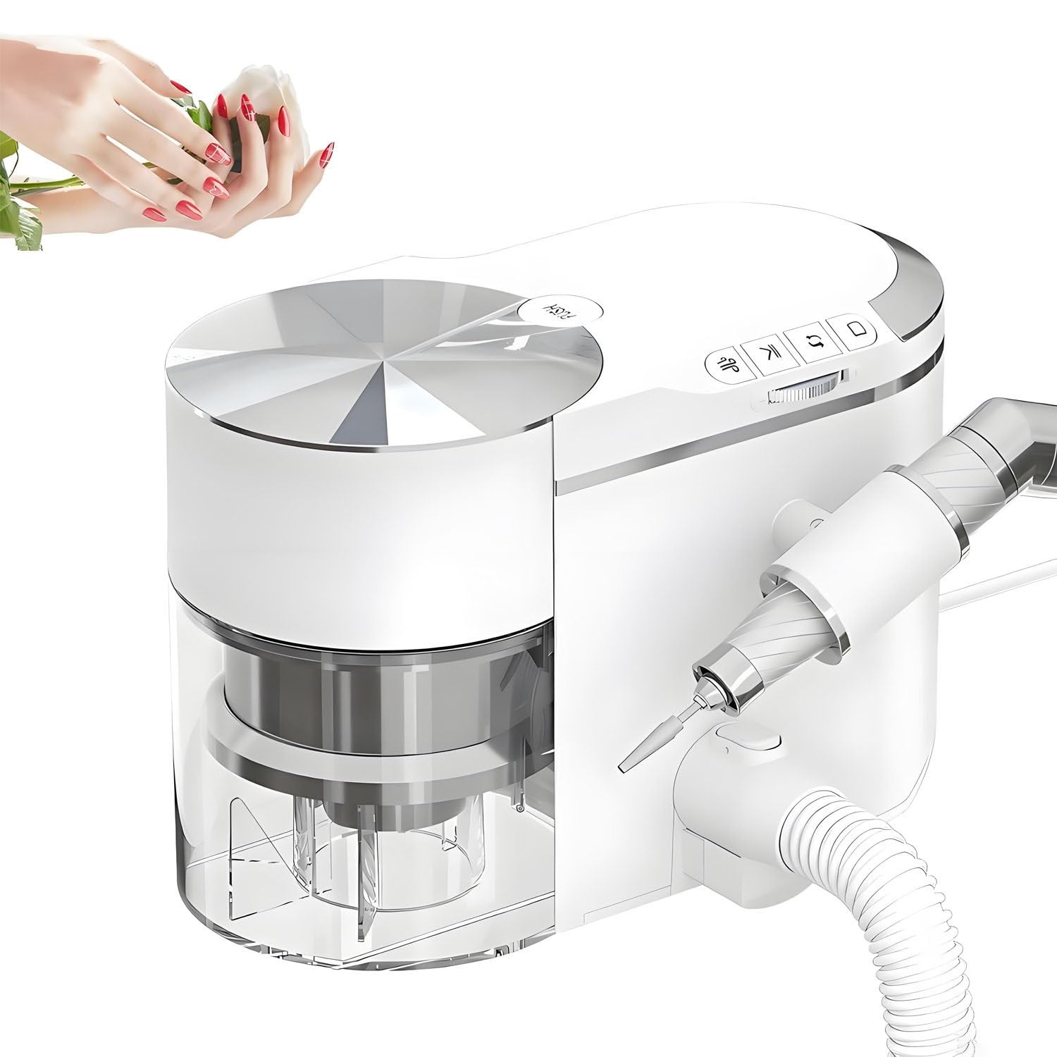Aspiratore di polvere per unghie professionale, trapano elettrico e lucidatore per aspirazione di polvere, 30000 giri/min, ≤68 dB ultra silenzioso, aspirazione regolabile, con aspirapolvere integrato