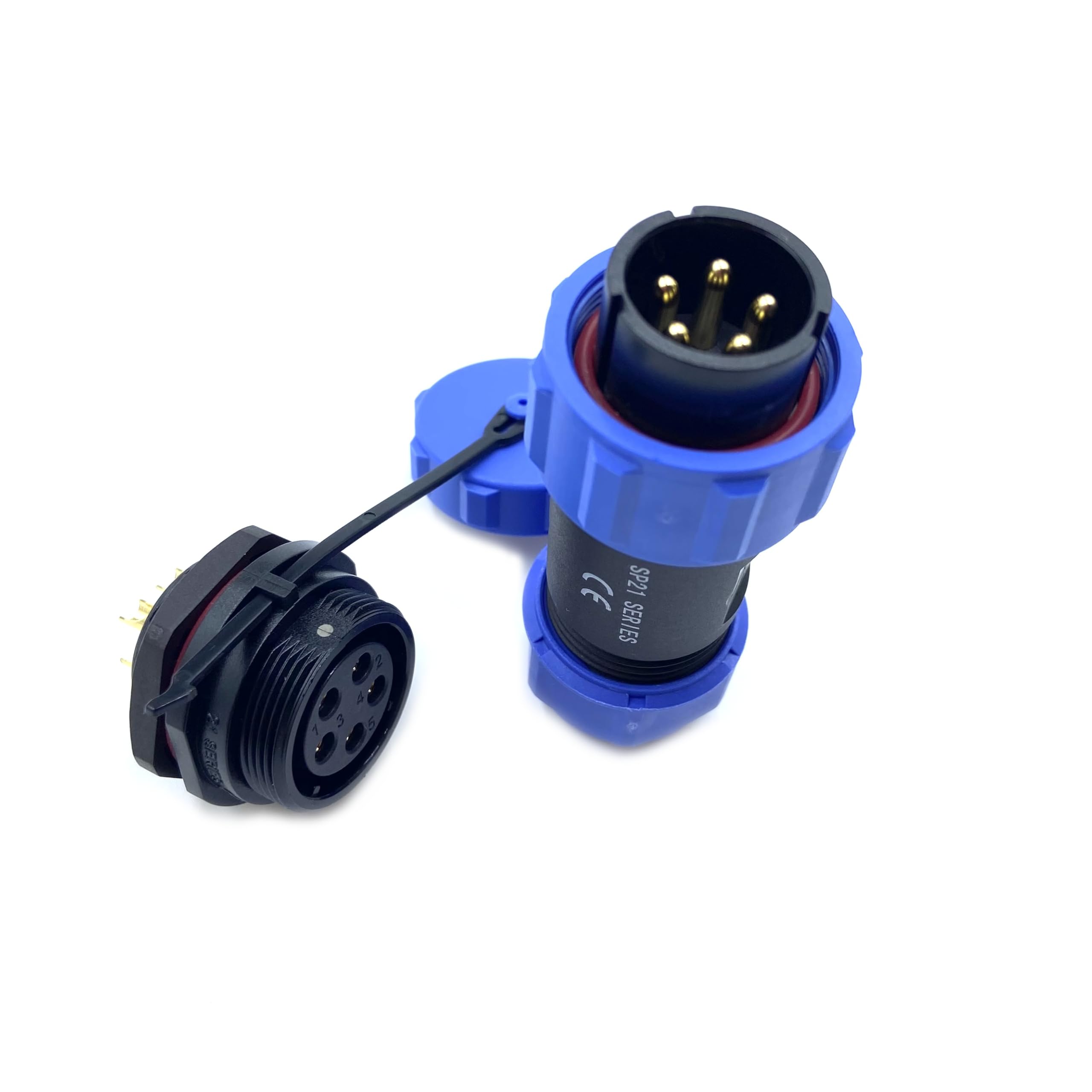 SP21 5-polige luchtvaartconnector, IP68 rond vrouwelijk en ronde vrouwelijke stekker, rechte industriële stekker met moer-installatie, waterdichte gelaste kabelconnector