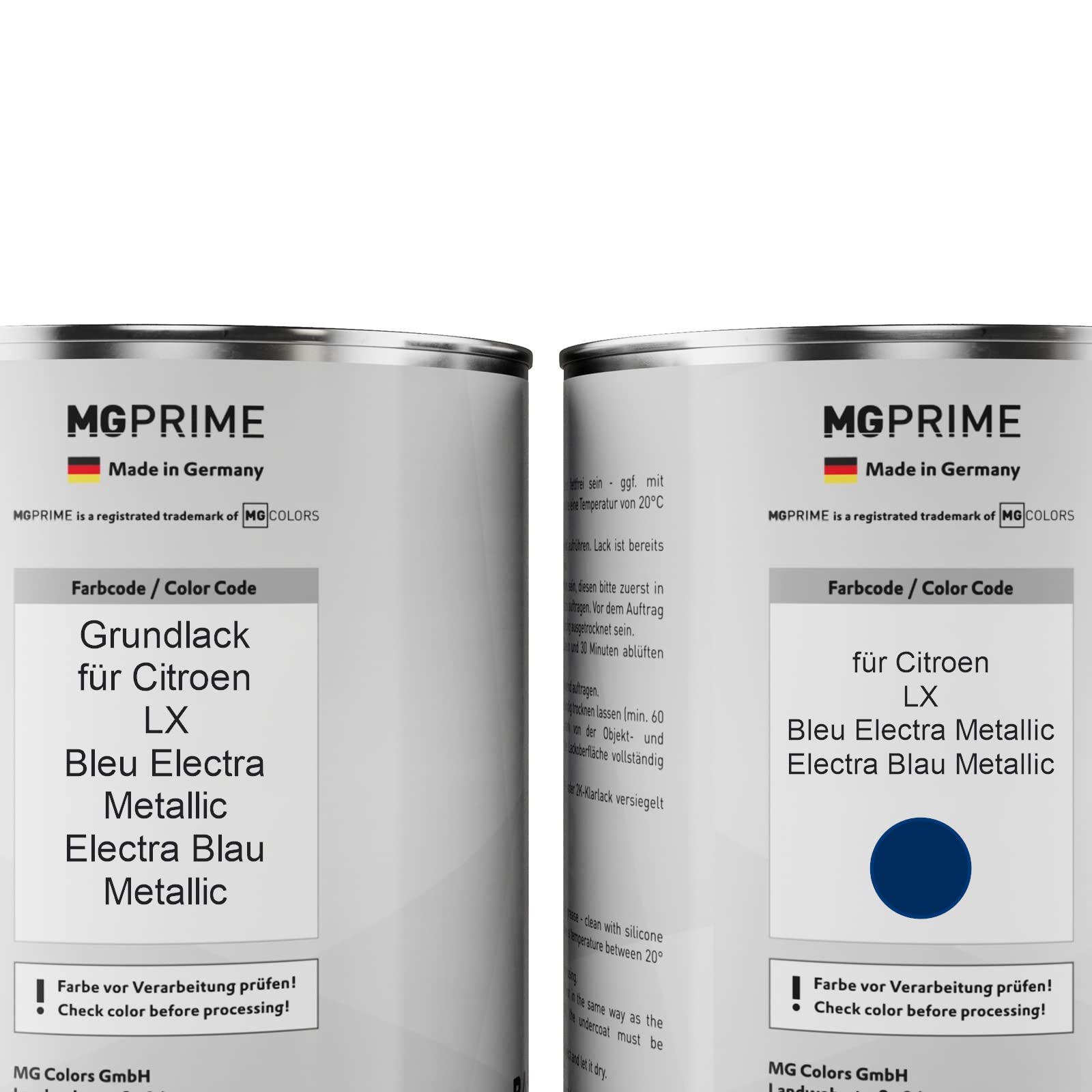 MG PRIME Pintura automotriz Set de botes para Citroen LX Bleu Electra Metallic/Electra Blue Fondo pintura base 2 componentes pintura transparente lista para pulverizar 3,5 l