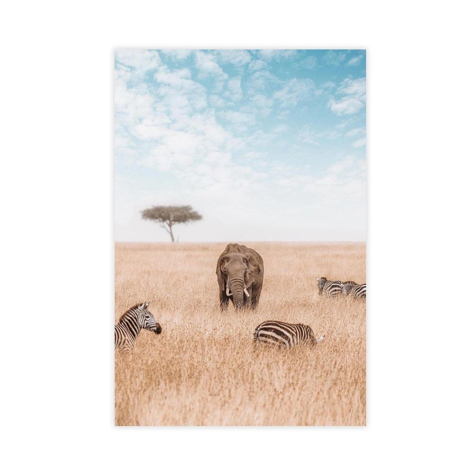 Flamint Unframe Elephant Masai Mara Kenya Wildlife Safari Canvas Poster Bedroom Decor Landscape Office Room Decor Gift 20" L X 30" W