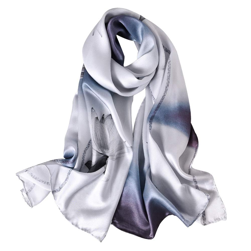 STORY OF SHANGHAI Sciarpa di 100% Seta Charmeuse da Donna Foulard a Raso con Fantasie Orientale, 56x177cm