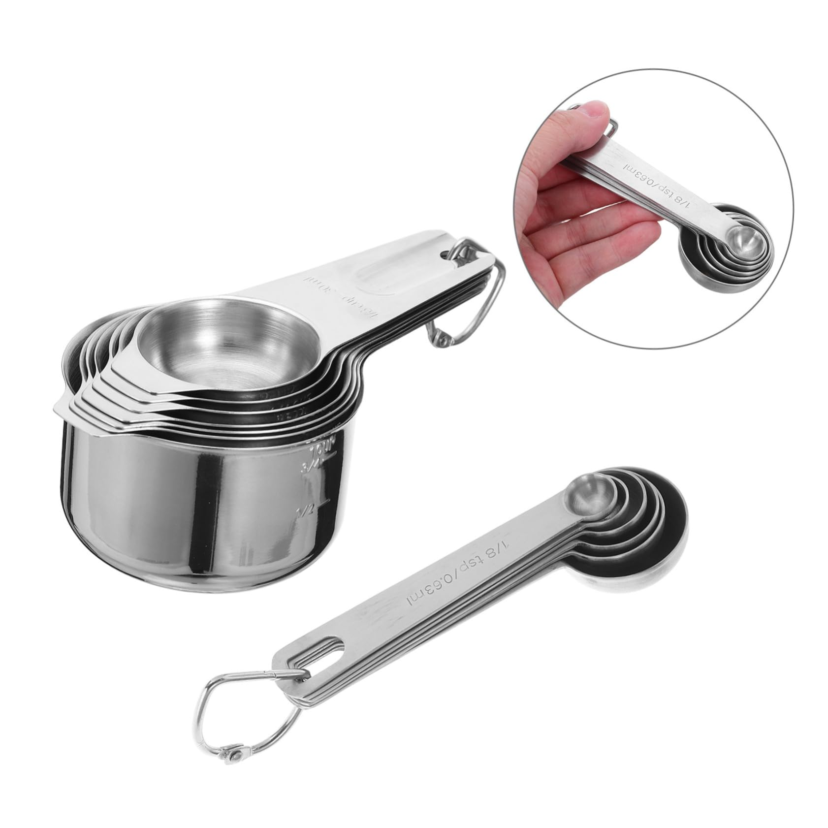 2 Juegos Completo de Tazas y Cucharas Medidoras Inoxidable Duraderas y Ergonómicas para Ingredientes Secos y Líquidos Cocina y Repostería Anidadas para Precisión Profesional