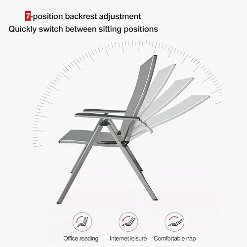 Miniatura 5 de Folding Chairs with Headrest, 7 Levels Adjustable, Aluminium Frame, Portable Cozy Recliner, Arm Chair for Garden, Terrace, Swimming Pool