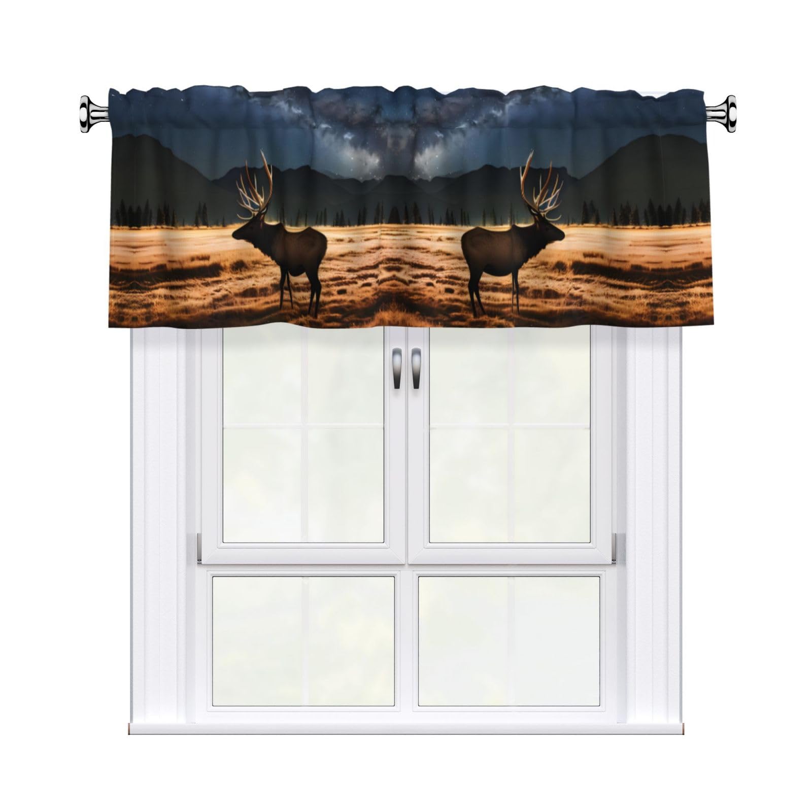 YYHHAOFA Elk in the meadow Prints Durable Kitchen Window Layer – 54x18 Inch 100% Polyester Valance with Precision Construction