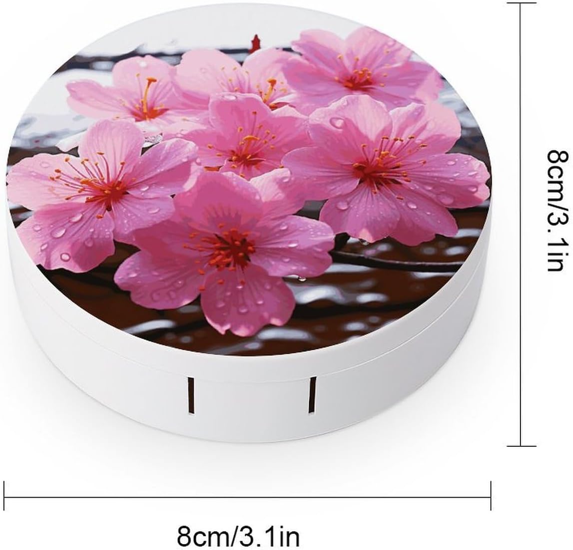 Pink Flower Contact Lens Case Portable Contact Lens Applicator Removal Tool Kit Cute Round Eyeglass Cases with Mirror for Daily Vision Care And Outdoor Use