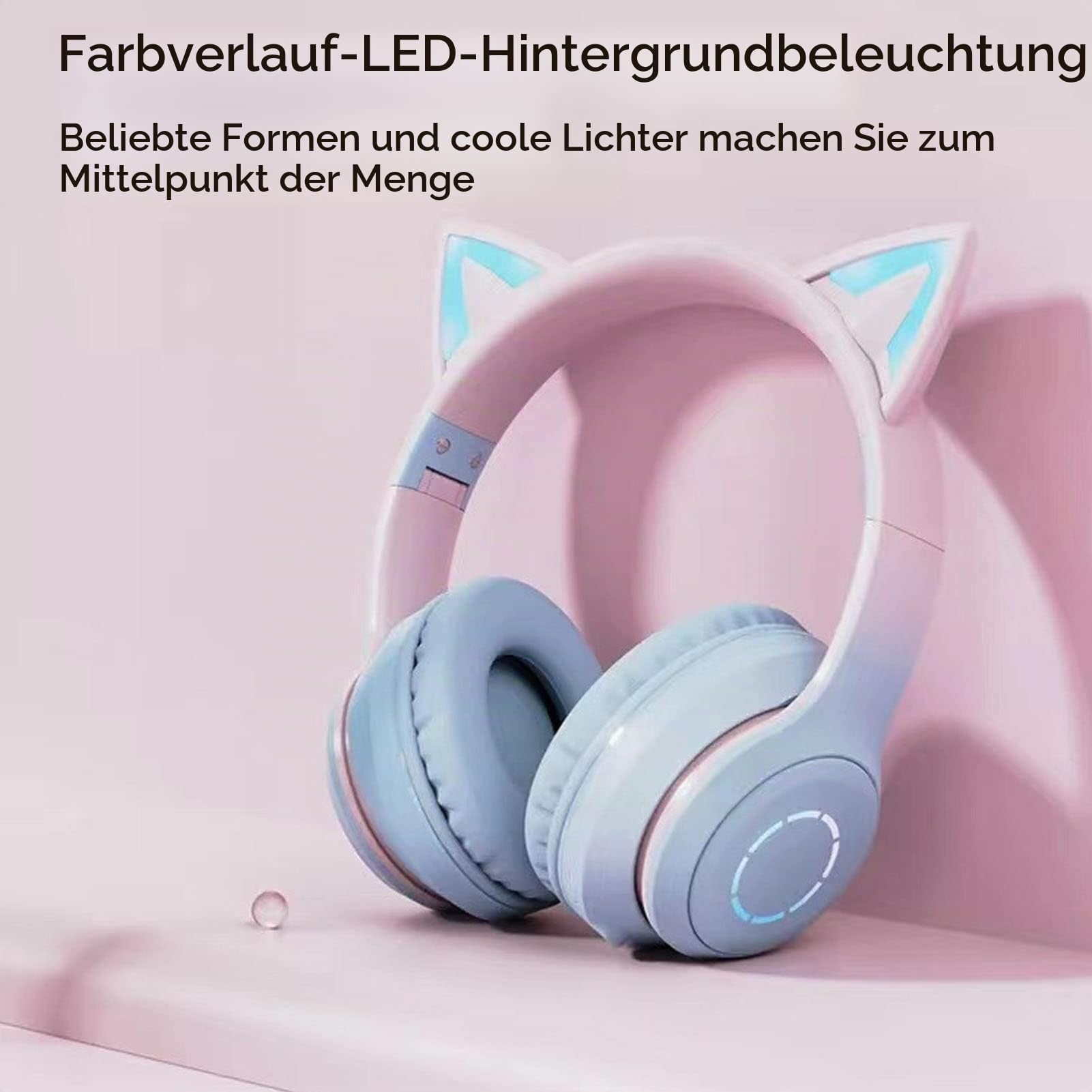Annadue Gaming Kopfhörer mit Mikrofon, Bluetooth Katzenohr Kopfhörer Kabelloser Kopfhörer mit 3,5mm Aux Kabel, 7 Farben LED Lichter und 4 LED Lichtmodi (Blau)