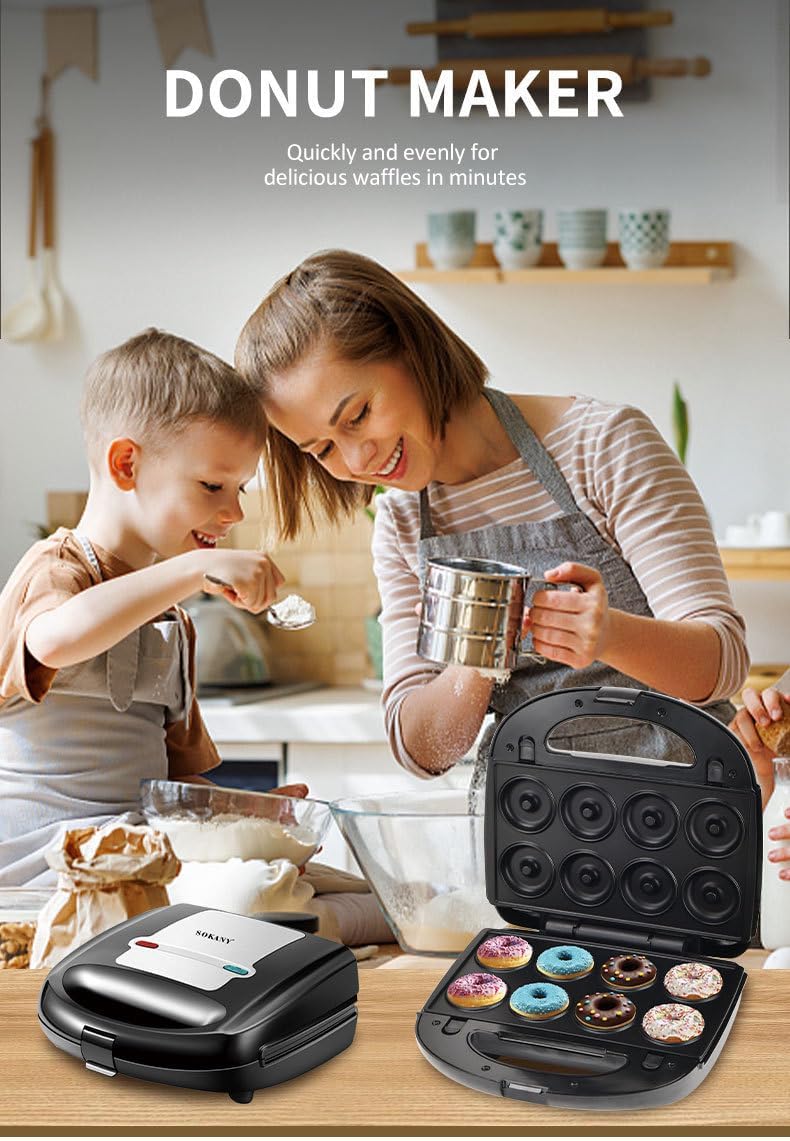 8 in1 Electric Waffles, Sandwiches, Toasters, Muffin Makers, Cakes, Donuts, Hot Dogs, Cookies, Healthy Stainless Steel Nonstick Plate, LED Indicator, Removable Dish Dishwasher Safe