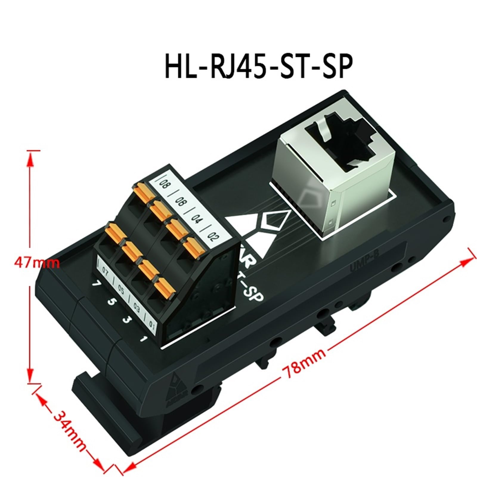 Szybkie okablowanie RJ45 sprężynowe żeńskie, moduł blokowy Termianl, pionowa płytka rozdzielcza RJ45, adapter rozdzielacza do montażu na szynie din(pozioma)