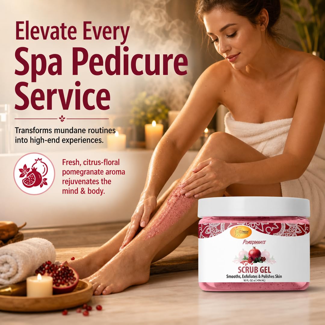 SPA REDI Pumice Exfoliating Scrub – Callus Remover & Manicure Prep for Rough Feet & Heels | Hyaluronic Acid, Panthenol & Comfrey Extract | Paraben-Free, Sulfate-Free, Cruelty-Free | Pomegranate 16 oz