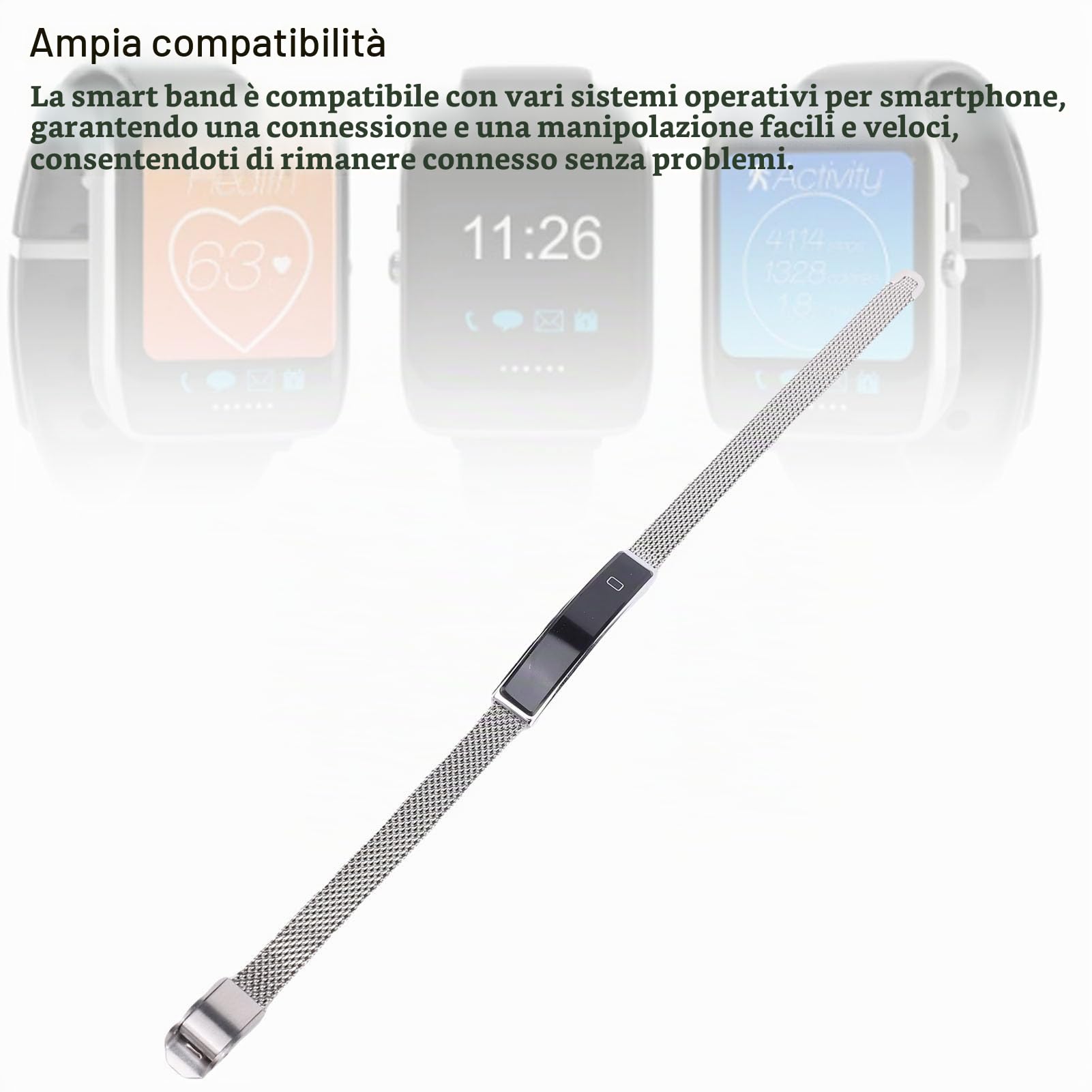 XUMIUZIY Bracciale Intelligente per Uomo Donna, Tracker di attività e Fitness, Supporta Promemoria Chiamate in Arrivo Contapassi, Cinturino Intelligente in Acciaio Resistente All'acqua (SILVER)