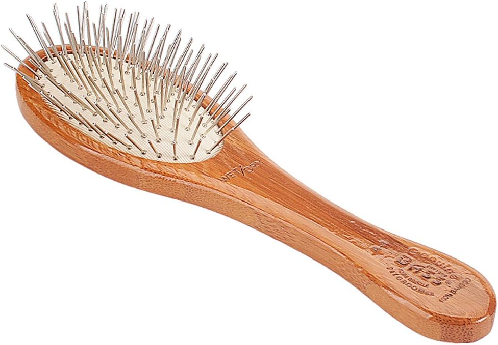 Dog Slicker Brush Bass Brushes Small Oval Wire Pet Brush with Bamboo Wood Handle