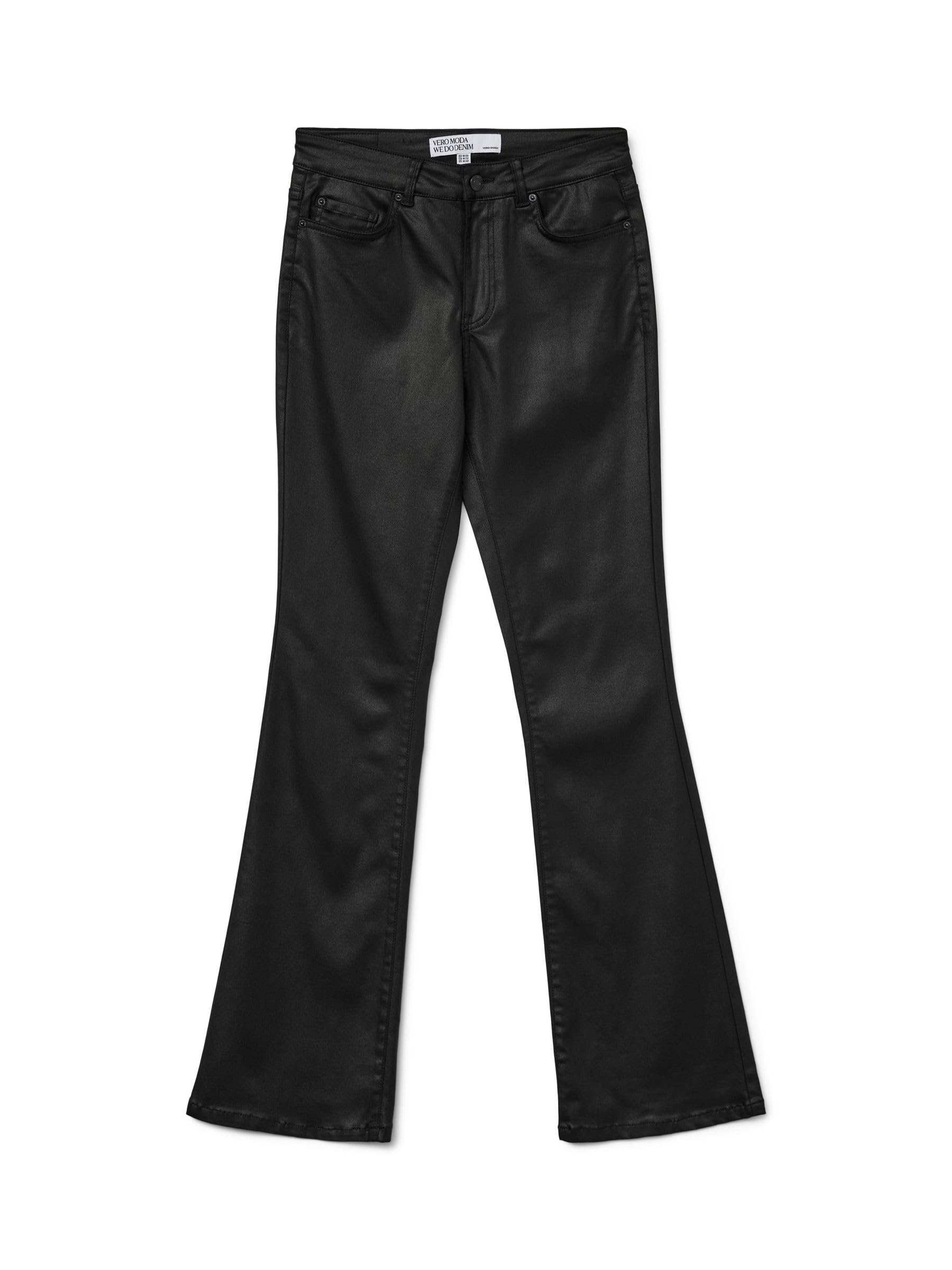 VERO MODA Female Flared VMFLASH Mid Rise Flared Jeans, Black, M / 30L