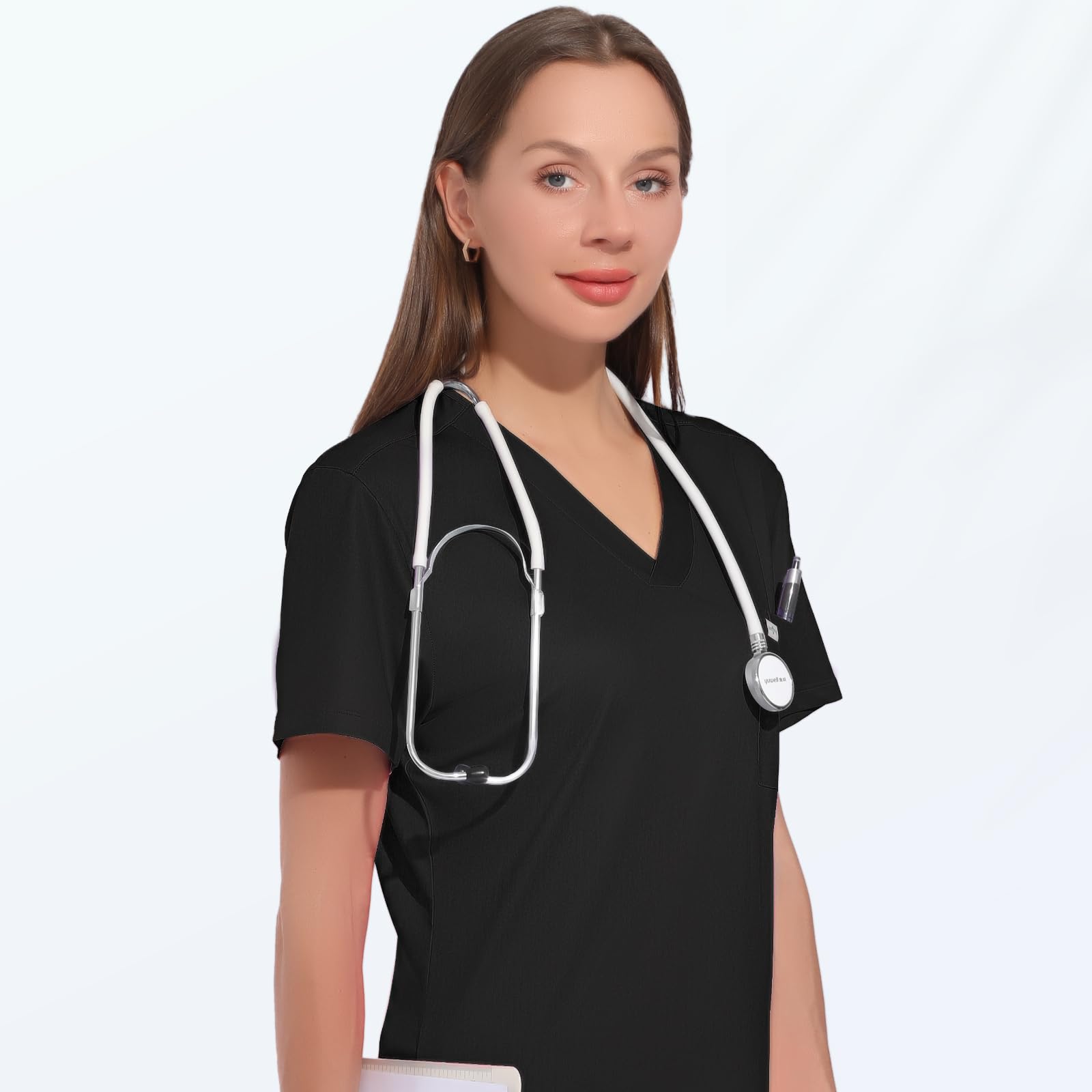 Cherokee Women's Workwear Scrubs Core Stretch Jr. Fit V-Neck Top, Hunter, XX-Small