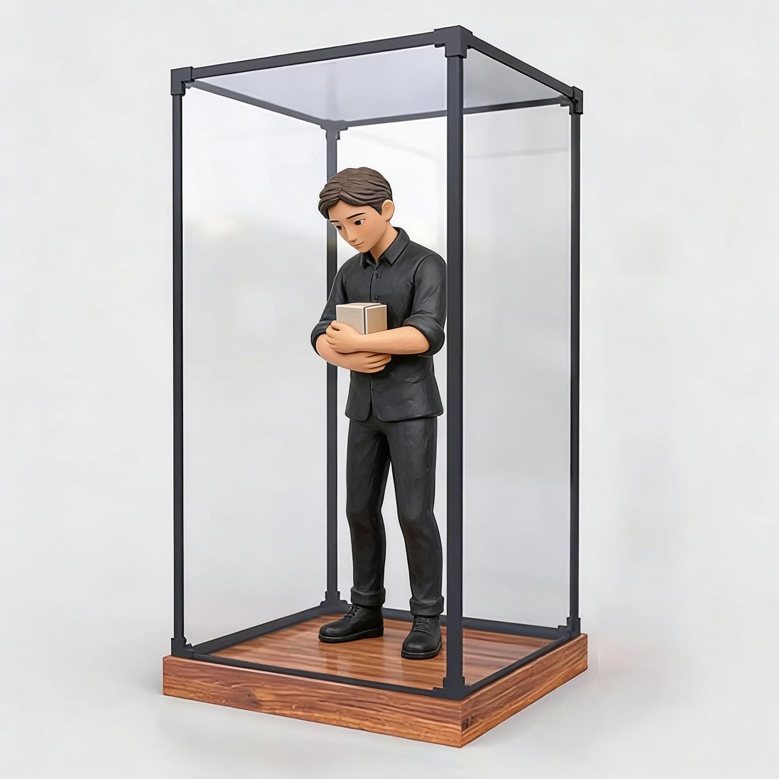 Vitrina Expositora Vitrina de Acrílico Transparente con Marco Metálico, Exhibidor Cúbico Rectangular Alto, Transparente y a Prueba de Polvo(15x15x30cm(6x6x12in))