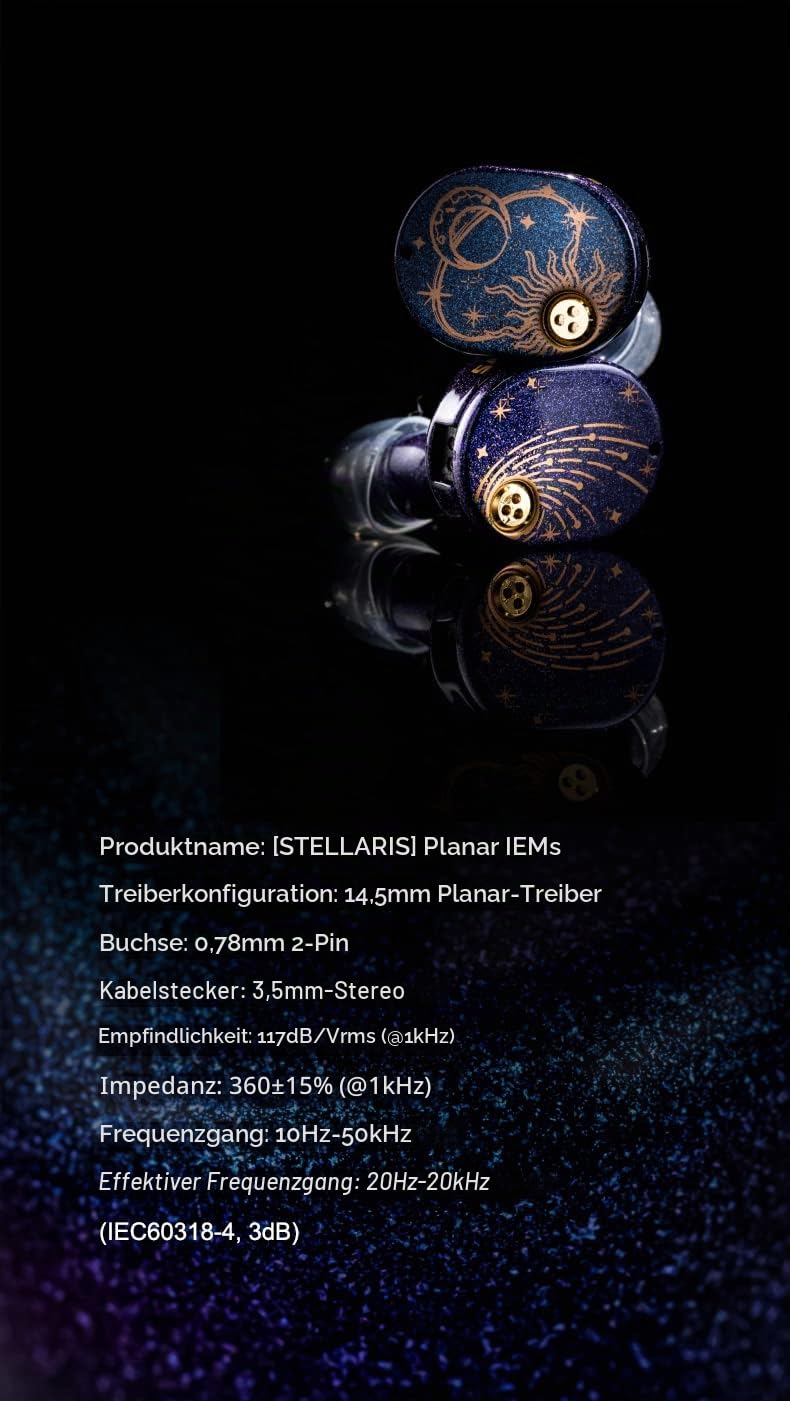 Fanmusic Moondrop STELLARIS IEMs Hochpräzise Miniatur-Gitter-Magnet-Array 7+7 N52H Magnete 1UM Sub-Nanometer-Membran 14,5 mm Planar-Treiber Kopfhörer