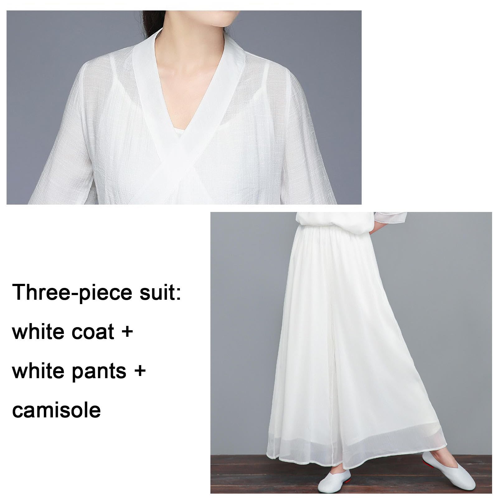 Damen Kung Fu Kampfsport Uniformen Baumwolle Leinen Tai Chi Kleidung Traditioneller chinesischer Zen-Meditationsanzug Morgengymnastik-Outfit,White-XL