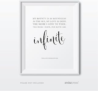 Andaz Press Wedding Love Quote Wall Art, Black and White Print, 8.5x11-inch Poster, Gift, Sign, My bounty is as boundless as the sea, William Shakespeare, Romeo and Juliet Quotation, 1-Pack