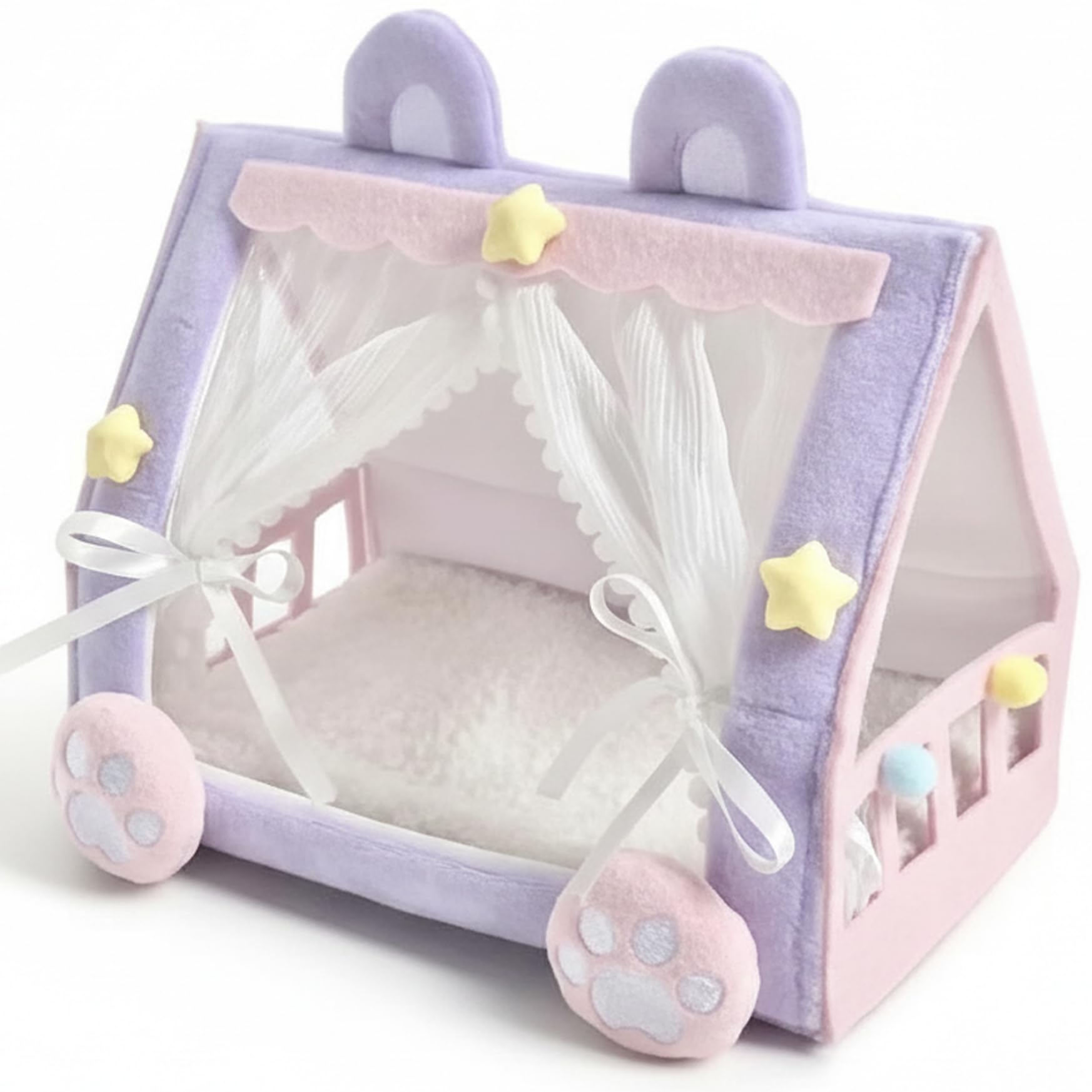 Baby Doll Crib & Bed, Handmade Doll Tent Bed, Miniature Dollhouse Crib Furniture for Dolls Display & Pretend Play, Purple