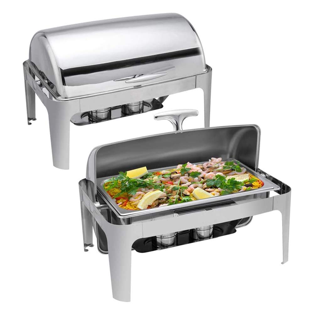 Roll Top Chafing Dish Buffet Set, 8 Quart Acciaio Inox Catering Chafer, Rettangolare Buffet Stove, Riscaldamento a Combustibile, per Matrimoni, Feste, Banchetti, Eventi di Catering (2 confezioni)