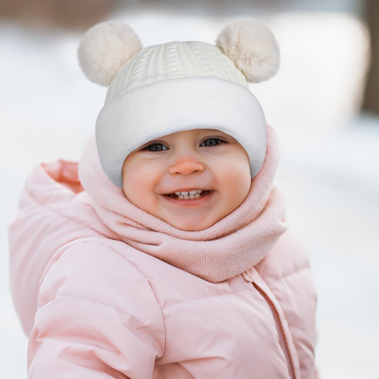 Cooraby 4 Pack Kids Winter Hat Scarf Knitted Beanie with Neck Pompom Fleece Lined Earflap for Baby Toddler Girls Boys - Image 6