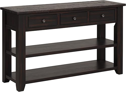 Miniatura 4 de Centro de medios, moderna consola de madera de pino maciza con 3 cajones de almacenamiento y 2 estantes para sala de estar, pasillo, entrada (negro)