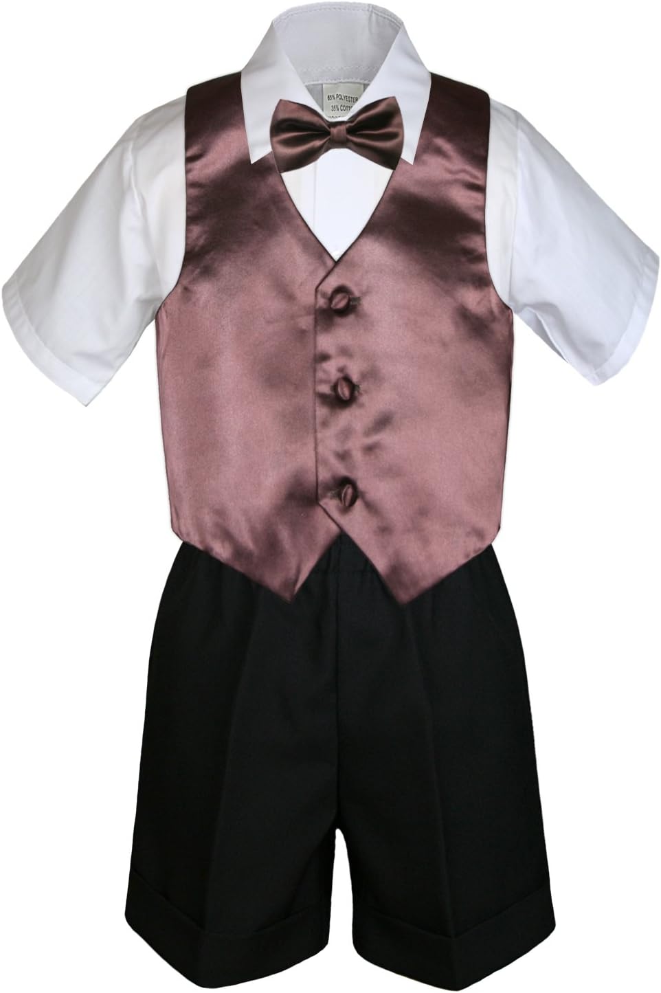 4 Pieces Set Formal Party Wedding Color Satin Vest & Bow tie Shirt Black Shorts Set New Born Baby Boy Toddler Sm-4T