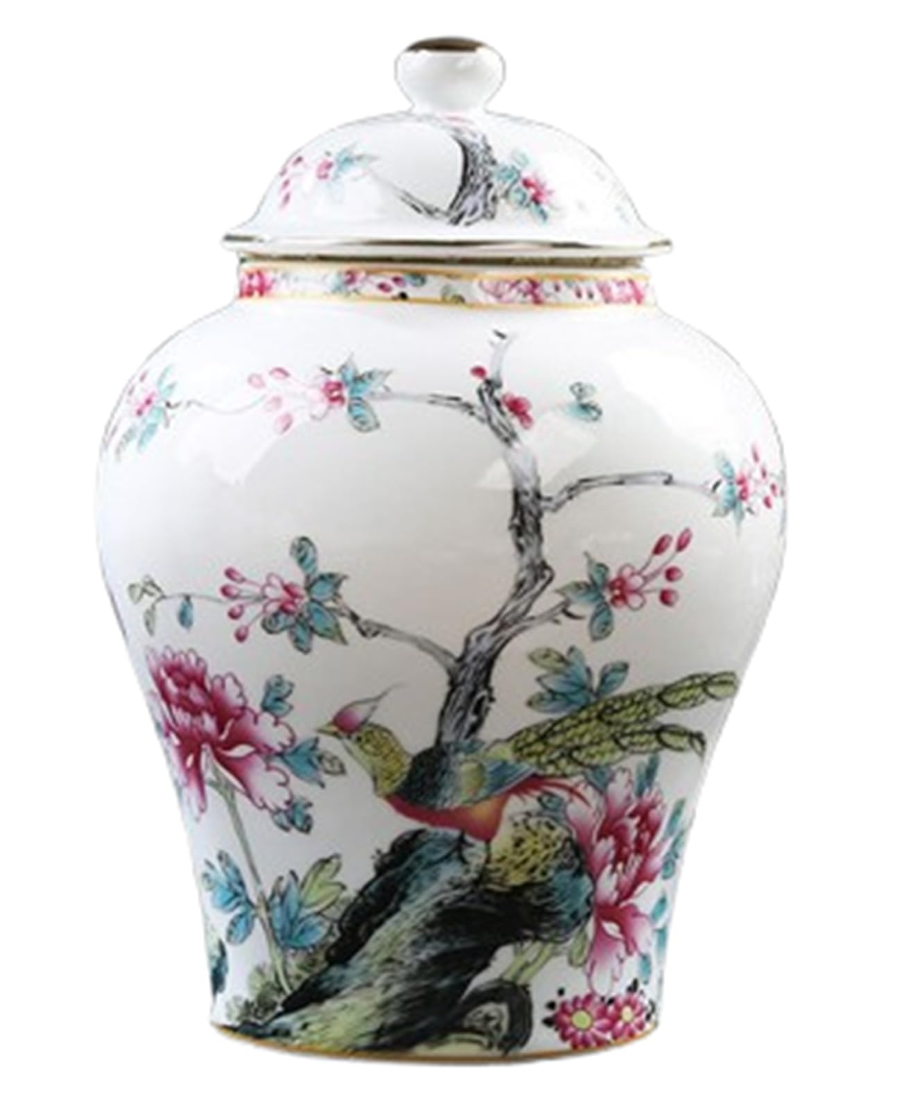 NHDVDVAV Retro Chinese Ginger Jar with Lid,Ceramic Elegant Chinoiserie Style Vase,Tea Canister for Living Room, Shelf,Decorative and Storage Jars,17.5 * 27cm
