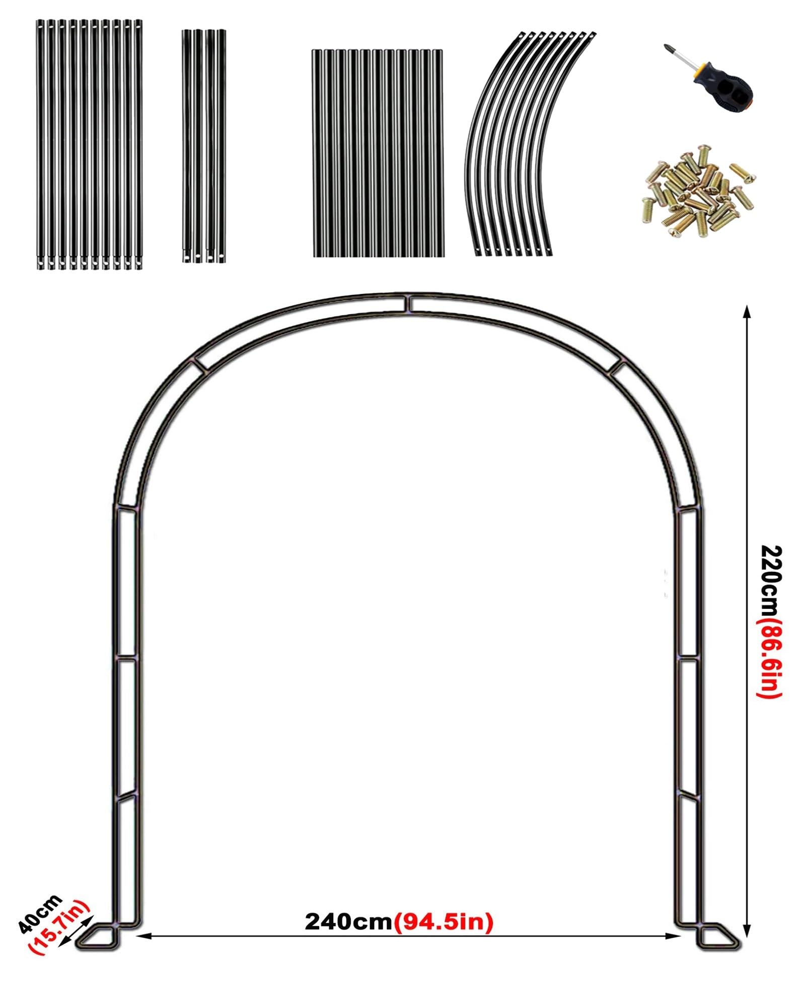 Łuk ogrodowy do roślin pnących i róż, metalowa podpórka kraty, odporna na warunki atmosferyczne, stalowa rama, dostępna w rozmiarach 80-350 cm, idealna do dekoracji ogrodu i wzrostu roślin