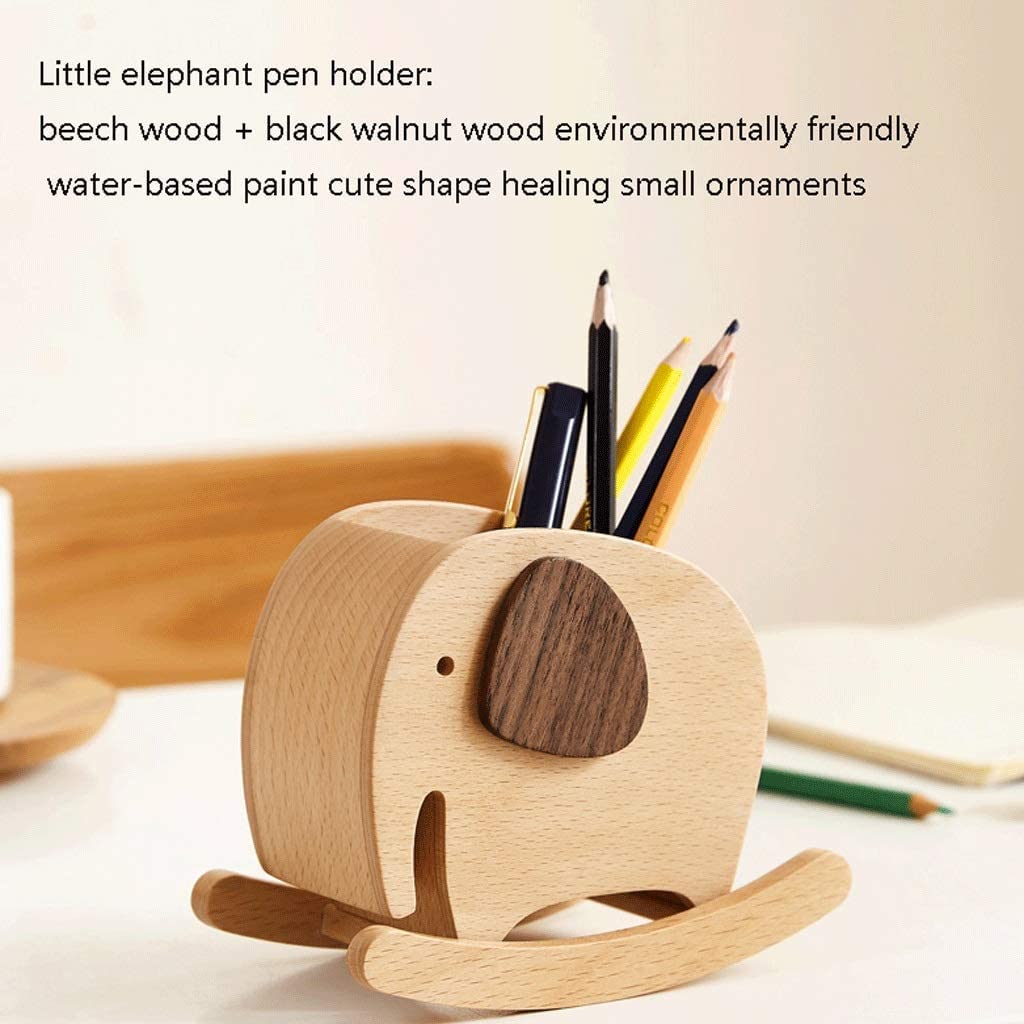 SXHRR Caja de Almacenamiento de portalápices con Forma de Elefante de Madera, decoración de Escritorio, Suministros multifuncionales, Organizador de papelería