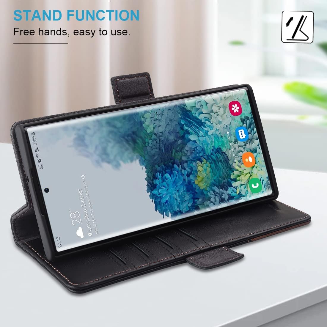 KEZiHOME for Galaxy S23 Ultra Case, Genuine Leather [RFID Blocking] Wallet Case, Card Slot Flip Magnetic Stand Cover Compatible with Galaxy S23 Ultra (Black/Brown) - Image 5