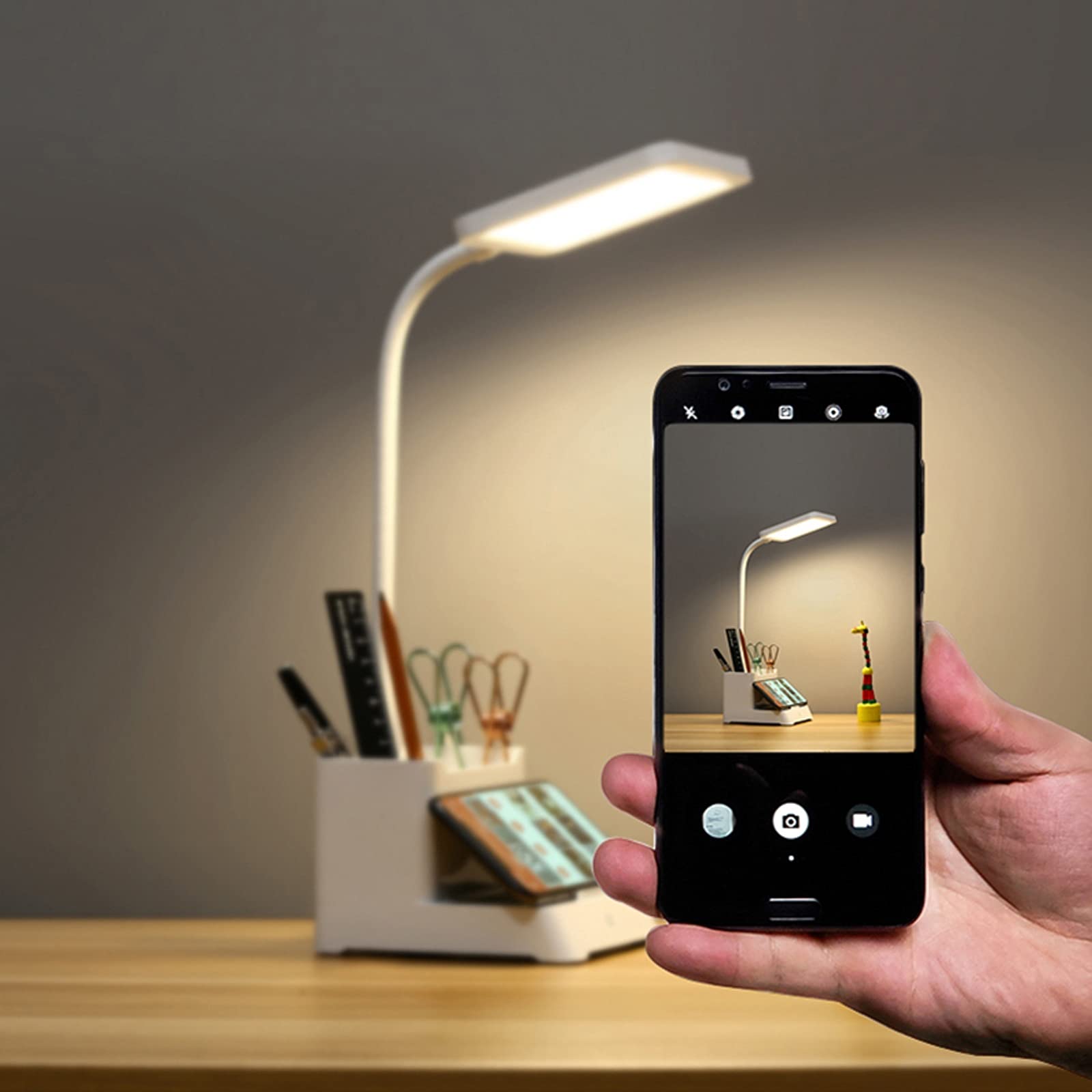 lampa biurkowa wielofunkcyjna lampa biurkowa LED ładowanie/wtyczka dwufunkcyjna lampa chroniąca oczy 5W możliwość przyciemniania sterowanie dotykowe lampka do czytania z uchwytem na długopis stojak na